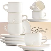 Steinzeit Design Tasses à expresso (6x80 ml) - Espresso bouleversé avec soucoupes adaptées - Étuis à expresso 100% faits à la main - Tasses à moka empilables en blanc