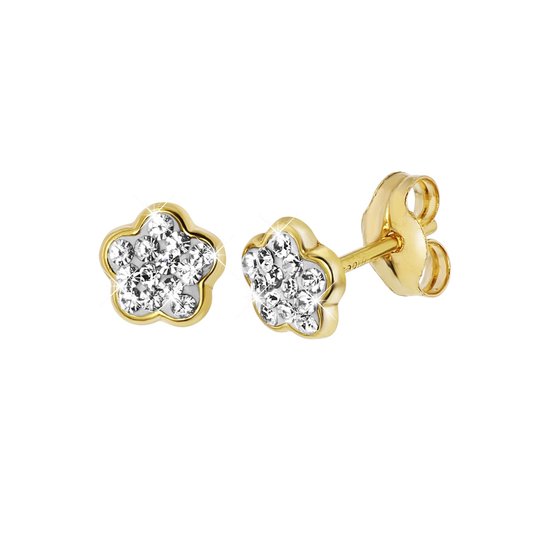 Lucardi - Boucles d'oreilles fleur en or jaune avec cristal