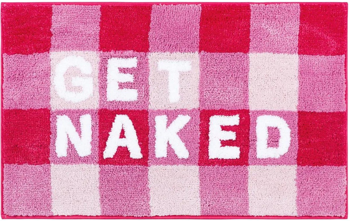 Pazzo Goods - Badmat - Get Naked - Roze - Geblokt - Antislip - Douchemat - 50 x 80 cm