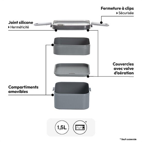 Lunchbox 1500ml 16 x 14.20 x 11.60cm - 2 compartimenten - broodtrommel - Lunchtrommel - Lunchbox voor volwassenen - School - Lunchboxen - Lunchbox KinderenBPA vrij! Sienna