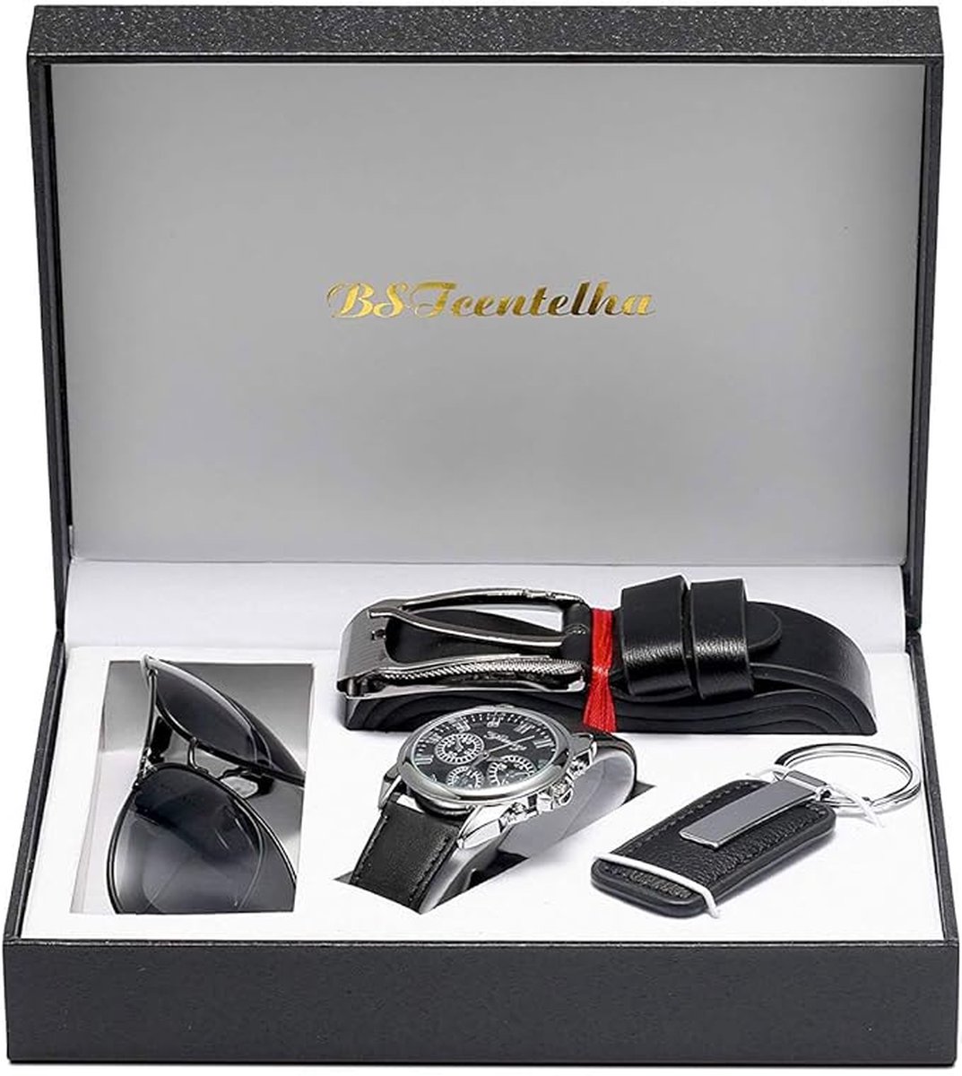 BSTcentelha Herencadeauset Polshorloge Riem Sleutelhanger Zonnebril Herencadeau Vaderdag Valentijnsdag Cadeau Bruiloft Kerst Vriendje Cadeauset, Set B, Eén maat, Modieus