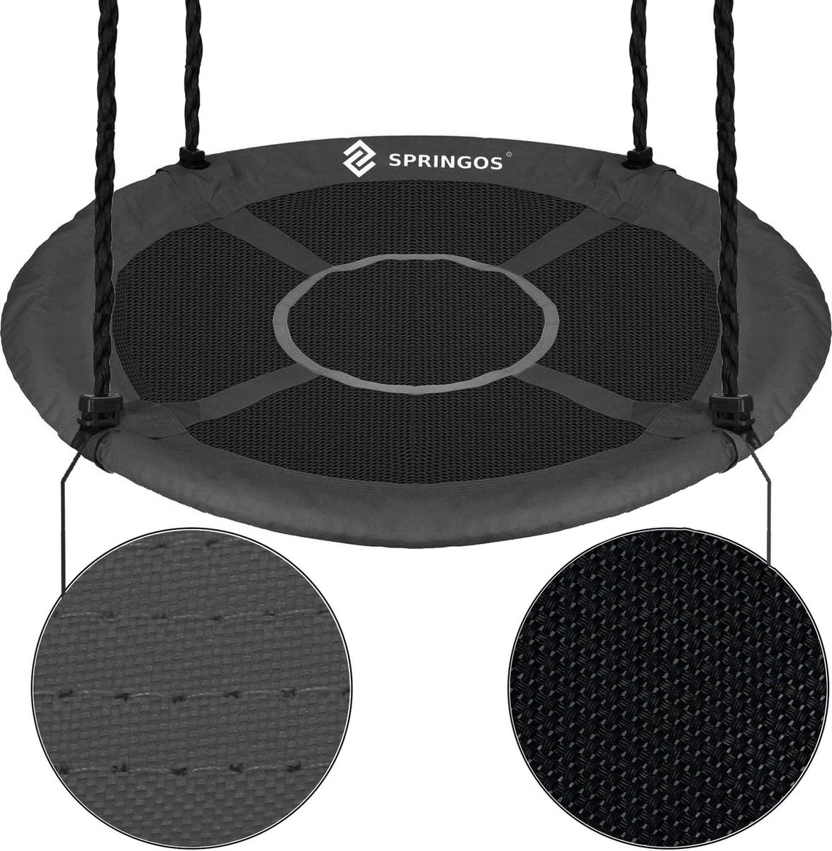 Springos Nestschommel | Kinderschommel | Ø110 CM | Max 150 KG | Zwart/Grijs — afbeelding 3