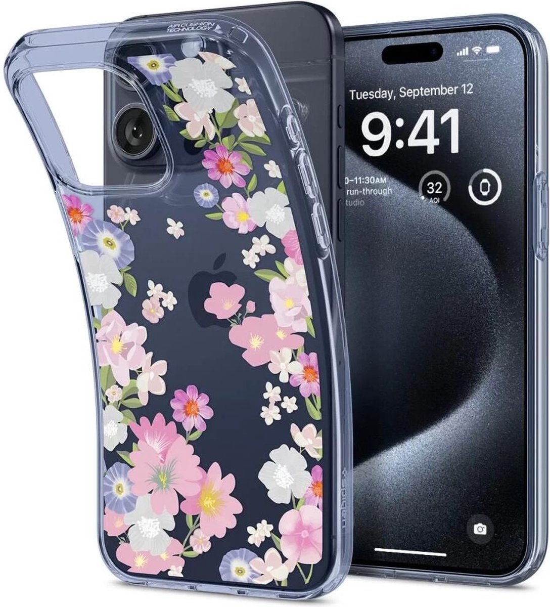 Spigen Liquid Crystal Hoesje Geschikt voor Apple iPhone 15 Pro - Back Cover TPU Bloesem