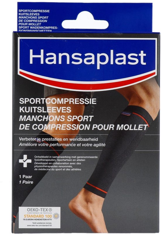 Foto: Hansaplast sport compressie kuit sleeves kuit ondersteuning one size zwart 1 stuk