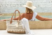 J-Line strandtas Kant + Kwast - jute - naturel/wit - small