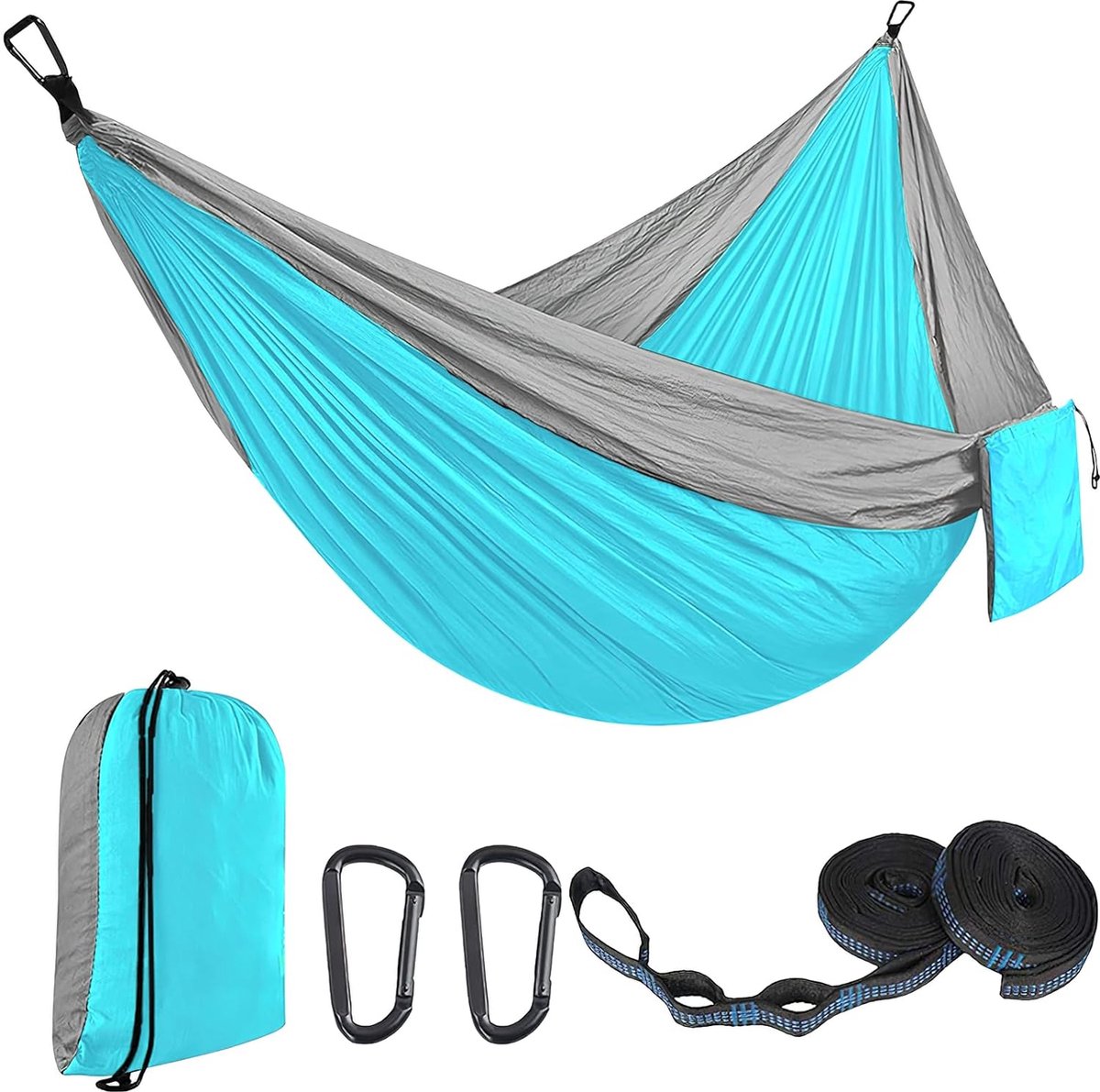 Outdoor campinghangmatten Dubbele hangmat 300 x 200 cm, ultralichte reishangmat met een capaciteit tot 300 kg, hangmat gemaakt van 210T Parachute Nylon voor tuin (HTL3M)