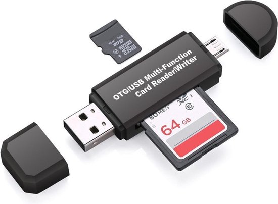 Foto: Case2go sd kaartlezer usb voor micro sd kaart sd kaart geschikt voor telefoon pc en tablet met micro usb aansluiting zwart