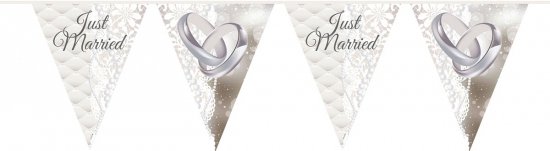 Foto: Just married bruiloft thema vlaggenlijn 10 meter versiering decoratie slingers