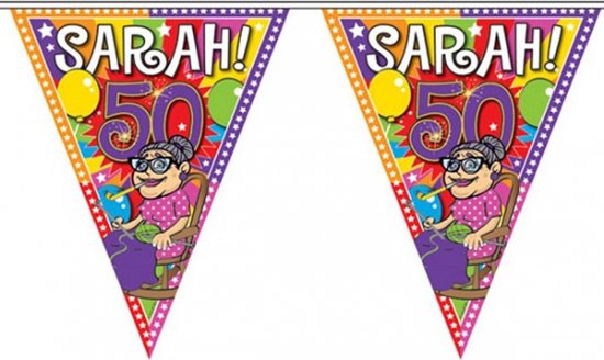 Vlaggenlijn Neon Sarah 50 Jaar 10meter - Ooms Feestwinkel