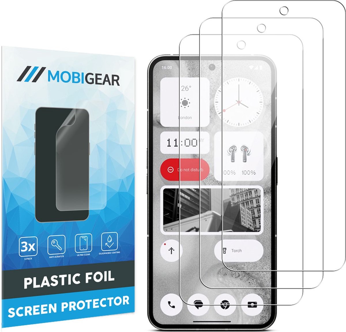 Mobigear Screenprotector geschikt voor Nothing Phone (2a) | Mobigear Screenprotector Folie - Case Friendly (3-Pack)