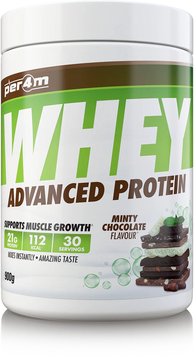 Per4m - Advanced Whey Protein - Minty Chocolate - Proteine poeder - Eiwit shake - Eiwitpoeder - 900g - Whey Protein - Eiwitshakes - Whey Proteine - Protein - Proteine - Proteine Shake - Shake - Fitness - Krachttraining - Gym