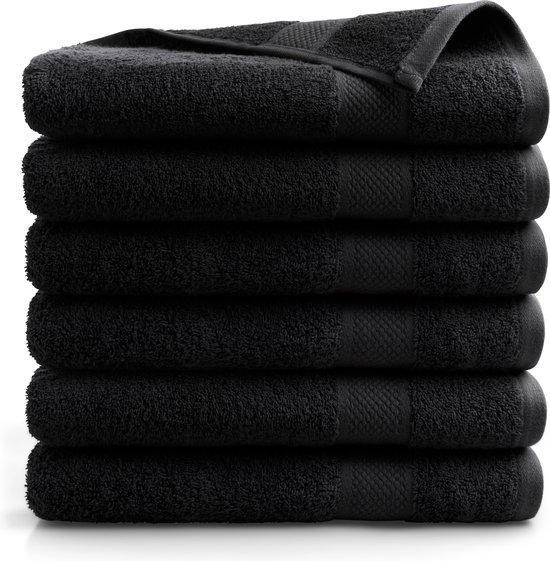 DoubleDry Hotel Badhanddoeken 70 x 140 cm - Set van 6 - 100% Zacht Katoen 500 g/m2 - 6x Zwart