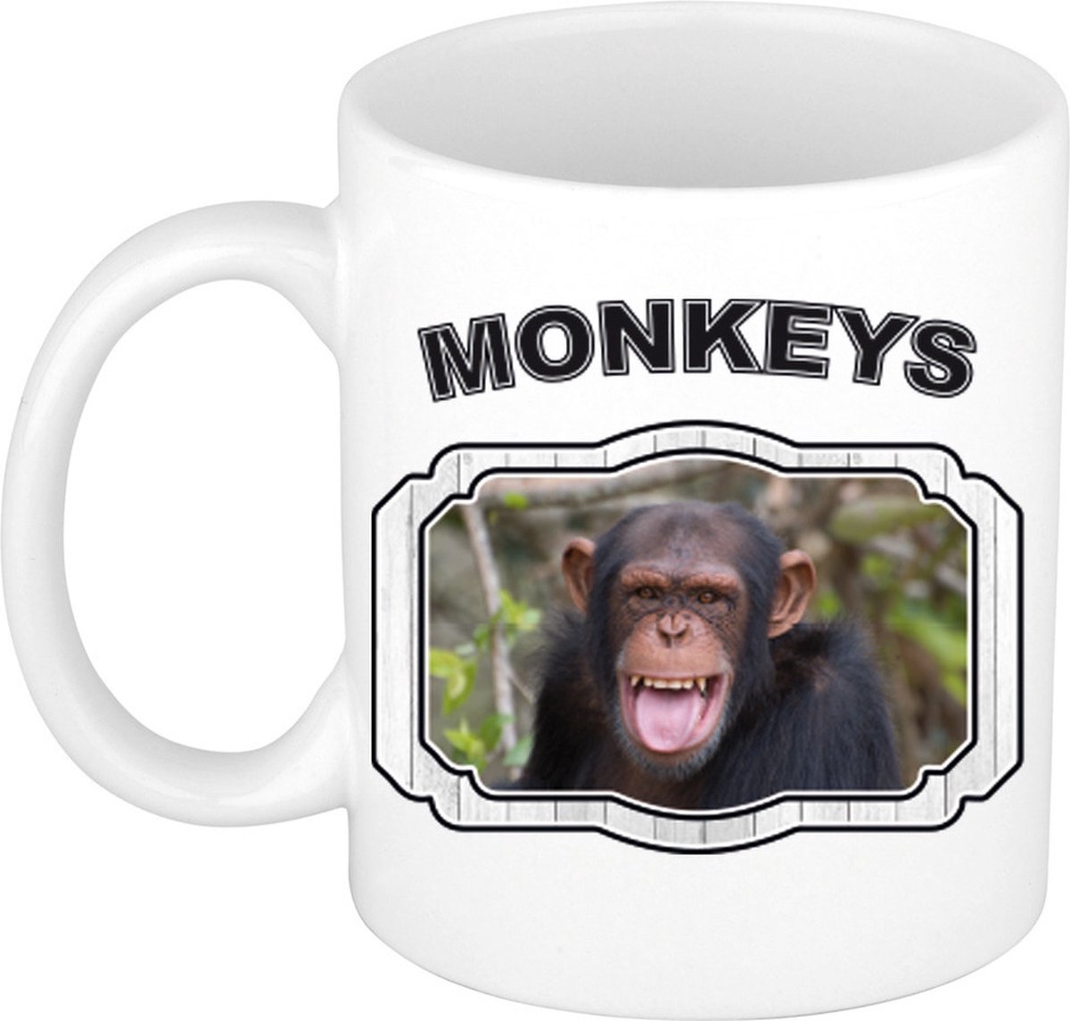 Dieren liefhebber chimpansee mok 300 ml - kerramiek - cadeau beker / mok apen liefhebber