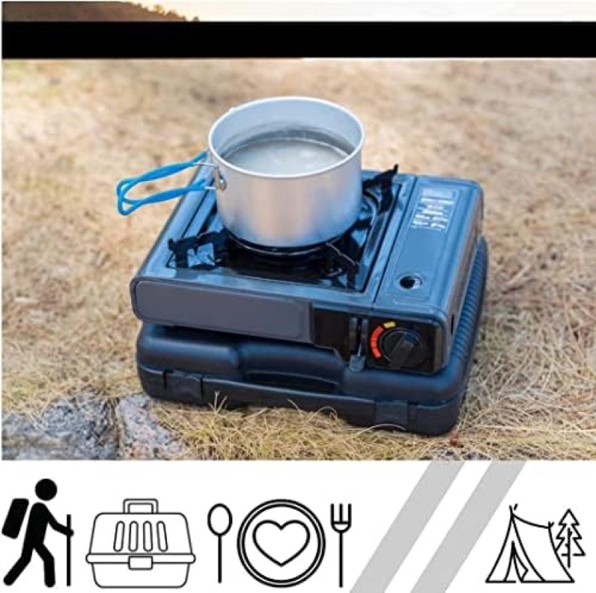 Camping kooktoestel - Draagbaar Gasfornuis - Incl. 4x gasflessen en koffer — cadeau in Sport & Outdoor - foto 4