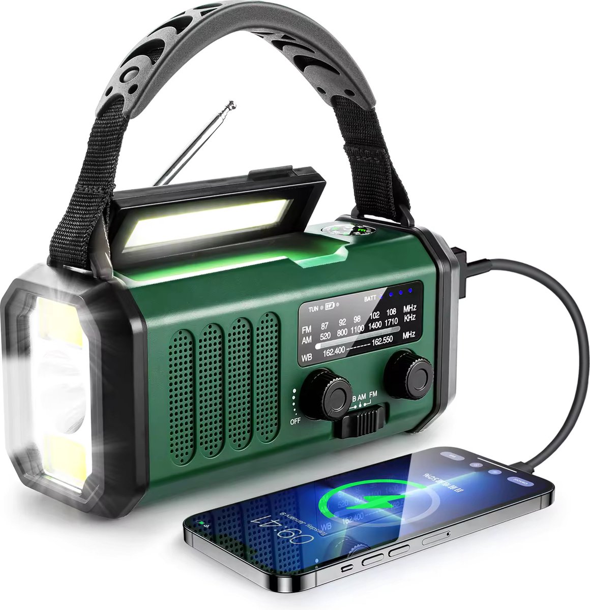 Noodradio - Solar Opwindbaar 10.000mAh - MODEL 2024 - Solar powerbank Zonneenergie - Survival Noodpakket - Zaklamp Oplaadbaar - Noodpakket – Noodrantsoen