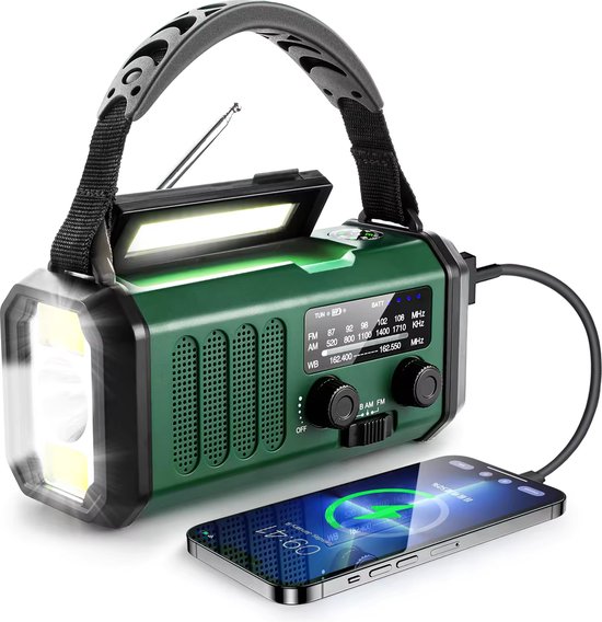 Noodradio solar opwindbaar – 10.000mAh – zaklamp – powerbank