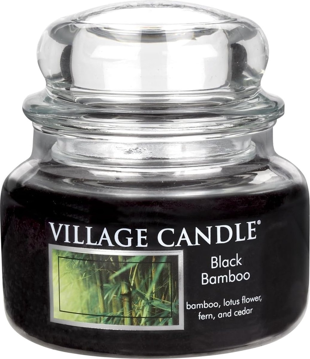 village candle Black Bamboo - Geurkaars - 260g - 55 Branduren - dubbele lont - Cadeau idee Zwart