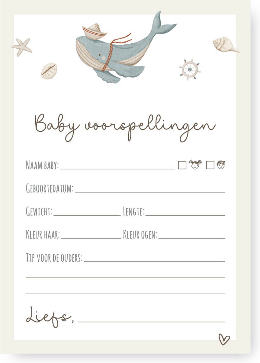 Unieke Ukkies Babyshower invulkaarten Whale - 25 stuks - A6 formaat