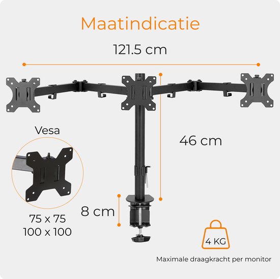Douxe® Monitorbeugel voor 3 Schermen - Monitor Arm voor 13 t/m ...