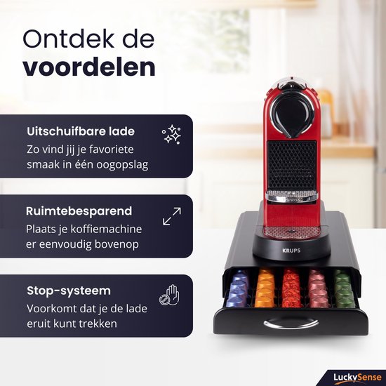 Capsulehouder met Lade – Koffiecups houder – Geschikt voor Nespresso – 50 Cups - RVS - Zwart