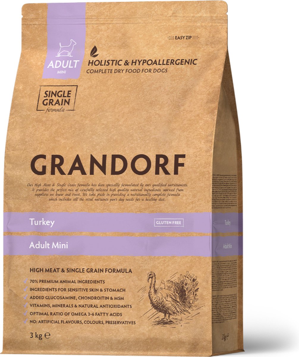 Grandorf - Kalkoen - Mini Breeds - Hondenvoer - Hypoallergeen - 3Kg