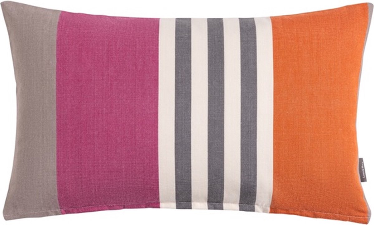 Linen & More Stripes Print Mauve Rust Kussen | 30 X 50 | Sierkussen Voor Woonkamer Of Slaapkamer Grijs