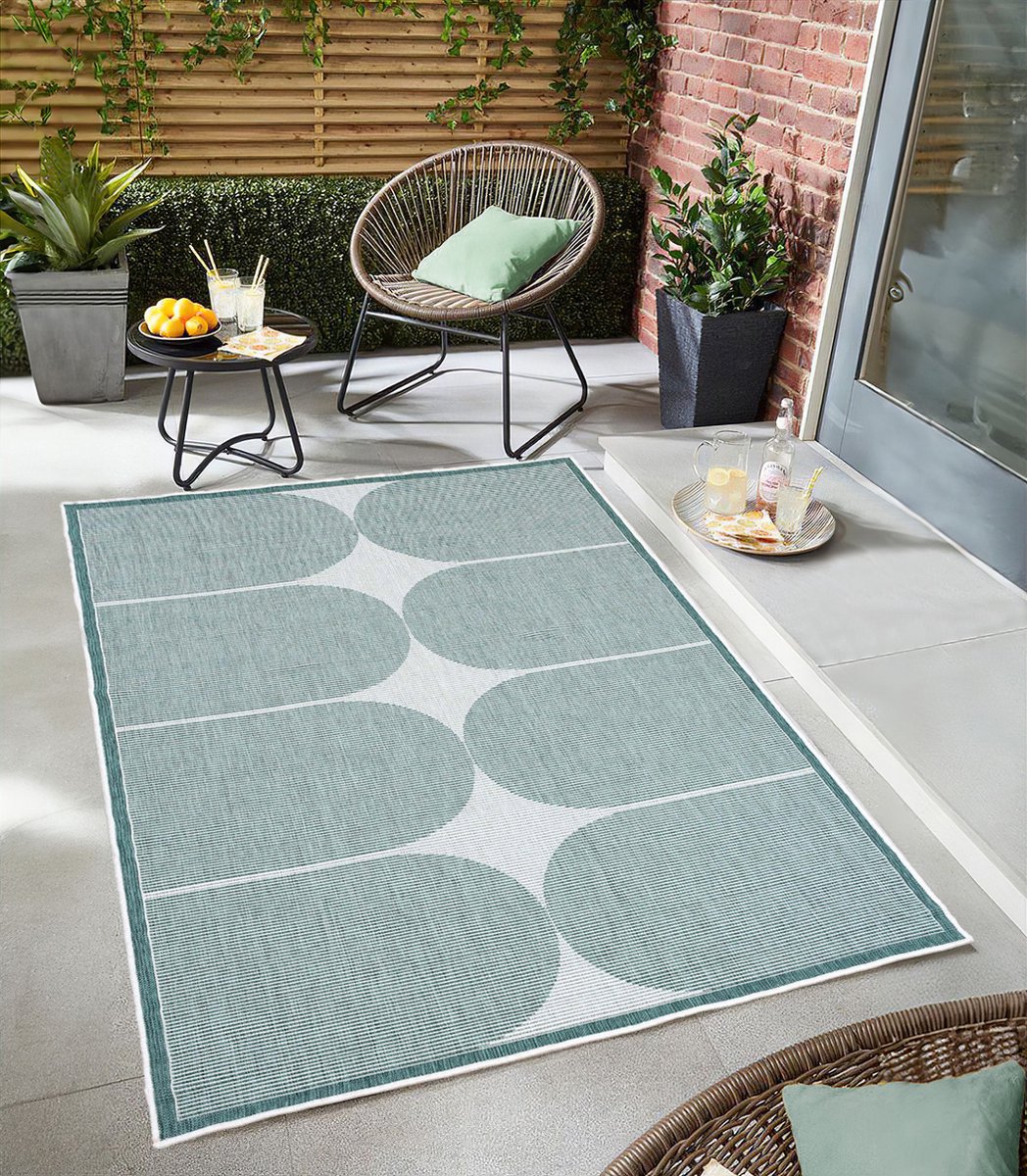 Flycarpets Omkeerbaar Terrazo Japandi Buitenkleed Groen Creme 120x170 cm Vloerkleed Buiten Laagpolig Tuinkleed Tuintapijt Buitentapijt