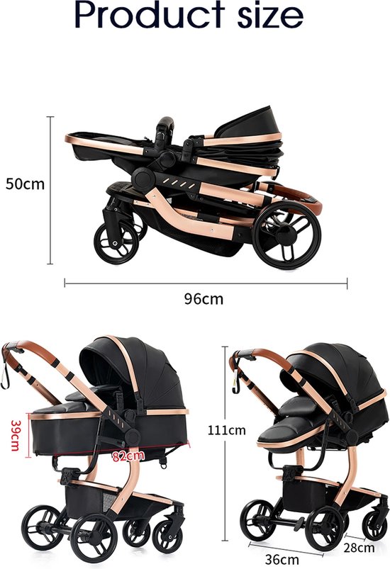 Eszenzics™ Luxe Kinderwagen 3-in-1 - incl. Autostoel - Multifunctionele 3-in-1 Buggy - 0-3 jaar - Wit - PU-leder bekleding - All-terrain van Eszenzics™ — afbeelding 2