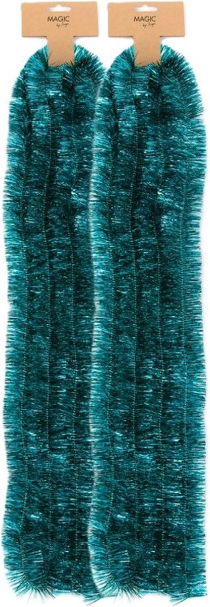 Inge Christmas Goods Kerstslingers - 2x - groen - folie - 270 cm - lametta - kerstboomslinger