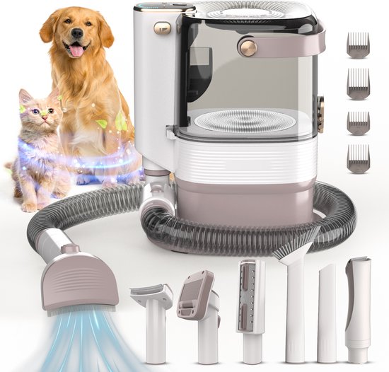 Lion D'or® - Professionele 13-Delige Hondentondeuse - Dieren Tondeuse - Met Stofzuiger - 3,2L Opvangbak - Hondentondeuse Dikke Vacht - Zuigen en Trimmen - Honden Haar Verwijderaar - Scheermachine - 12500pa Zuigkracht