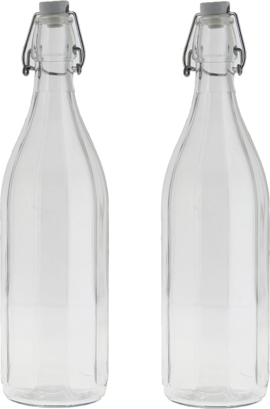 Bormioli rocco waterfles met beugeldop - 2x - helder transparant - 1000 ml - Giara home deco fles - weckflessen