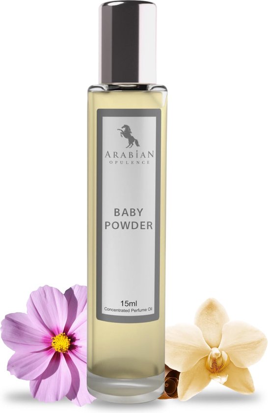 FR50 BABY POWDER Huile de parfum unisexe d'Arabian Opulence. Formule sans alcool roll-on 15ml. Poederachtig/muskusachtig/bloemig/dier/barnsteenkleur