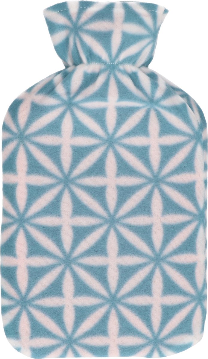 Goedkoopste Water kruik met fleece hoes lichtblauwe/witte sterren print 1,7 liter - 35 x 18 cm - Warmwaterkruiken - Warmtekruik - Bedkruik
