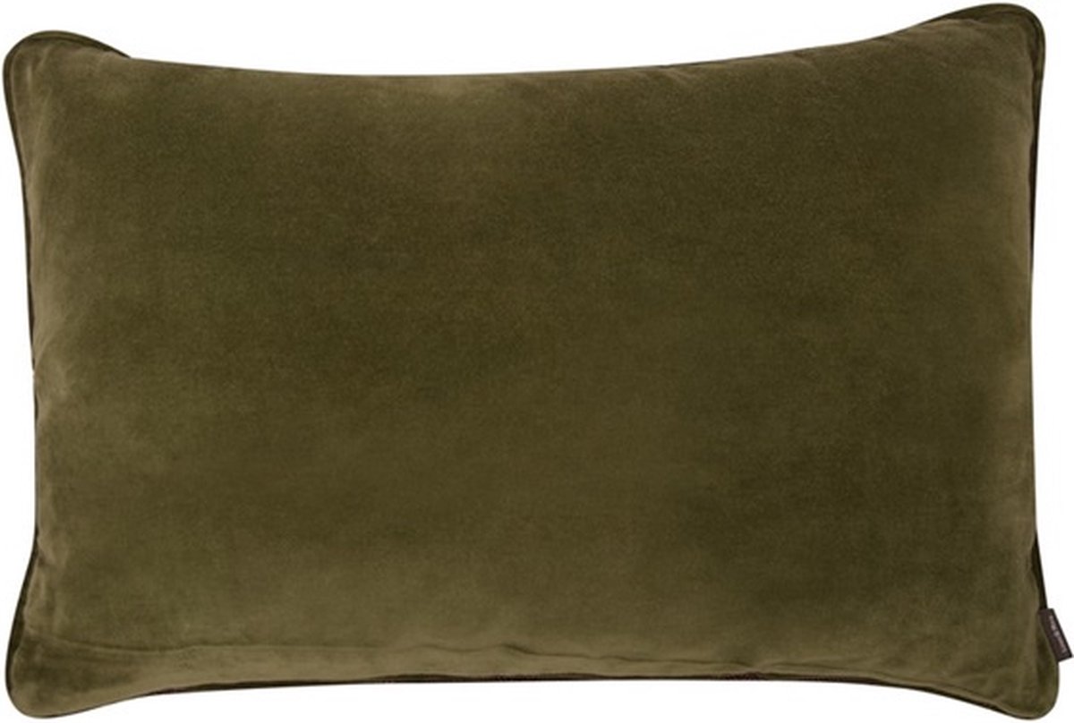 Linen & More Velvet Wool Olive Groen + Bruin Kussen | 40 X 60 | Sierkussen Voor Woonkamer Of Slaapkamer