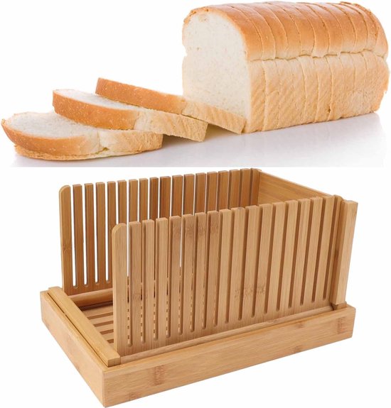EUEOSTEN Broodboogsnijder, gekartelde bagelsnijder, roestvrij staal, zuurdeeg en -brood, slider met bamboehandvat, draagbaar