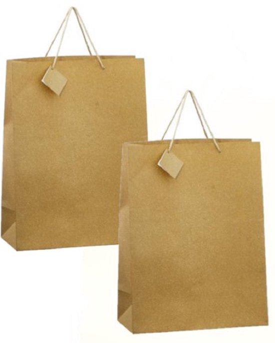 5x stuks luxe gouden papieren giftbags tasjes met glitters 30 x 29 cm bol