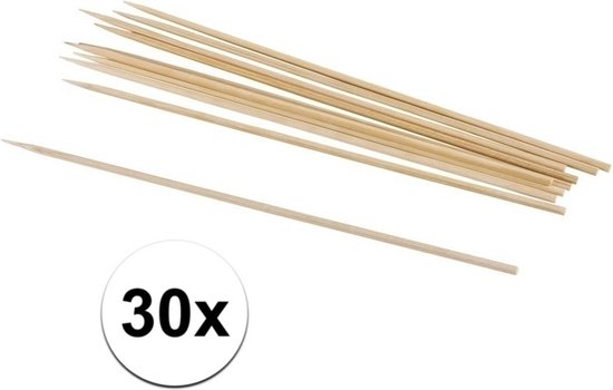 Een groep houten prikkers met scherpe punten, met een cirkel met '30x' erop.