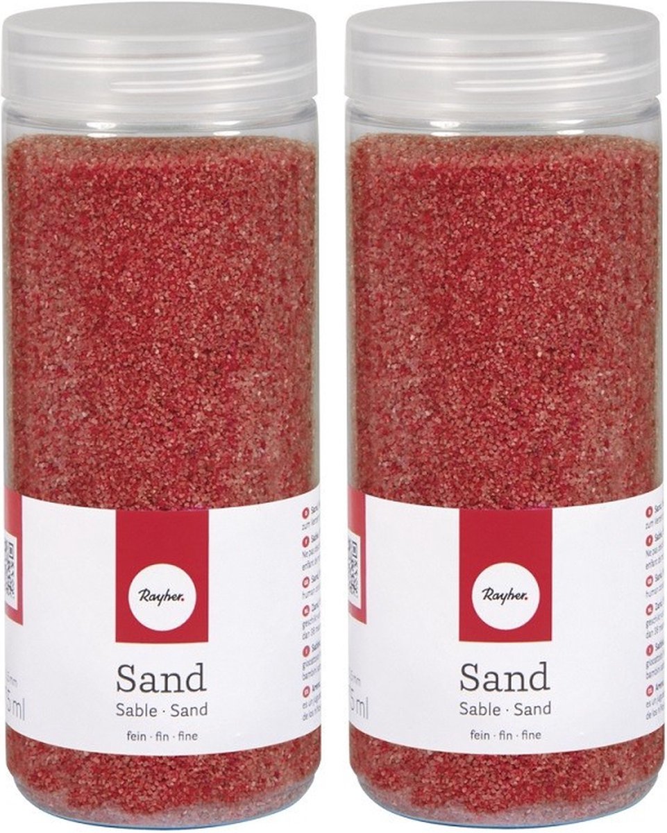 Rayher hobby Fijn decoratie zand korrels - 2x - rood - 475 ml - zandkorrels - knutselmateriaal - 0.1 tot 0.5 mm