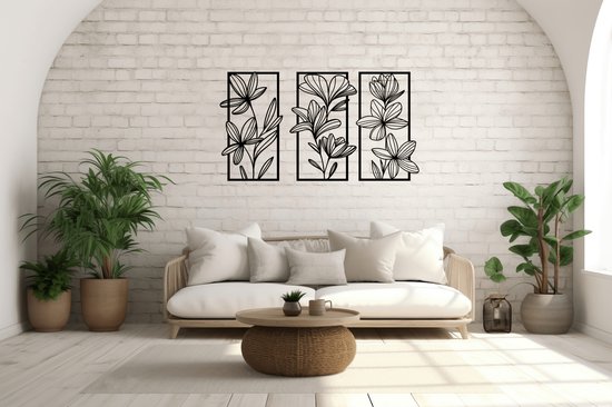 Décoration murale Fleurs - Décoration murale - Deco - Noir - Zwart - Décoration - Art - Décoration murale murale - Line art - Wall art - Panneaux muraux - Bohème - Noël - Cadeau Noël - décoration murale salon - Cadeau Noël