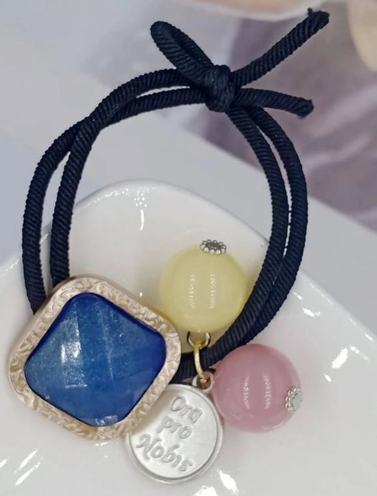 Set de trois élastiques à cheveux luxueux avec breloques - Blue - Beige - Gold