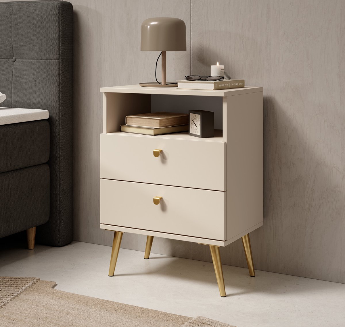 MEUBELLA Nachtkastje Hidde - Beige - 50 cm