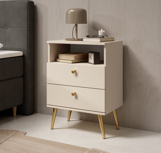 Meubella - Nachtkastje Hidde - Beige - 50 cm