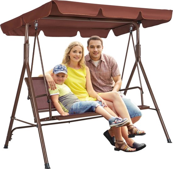 Rotan Schommelstoel met Kussen – Outdoor Fauteuil met Stalen Frame & W