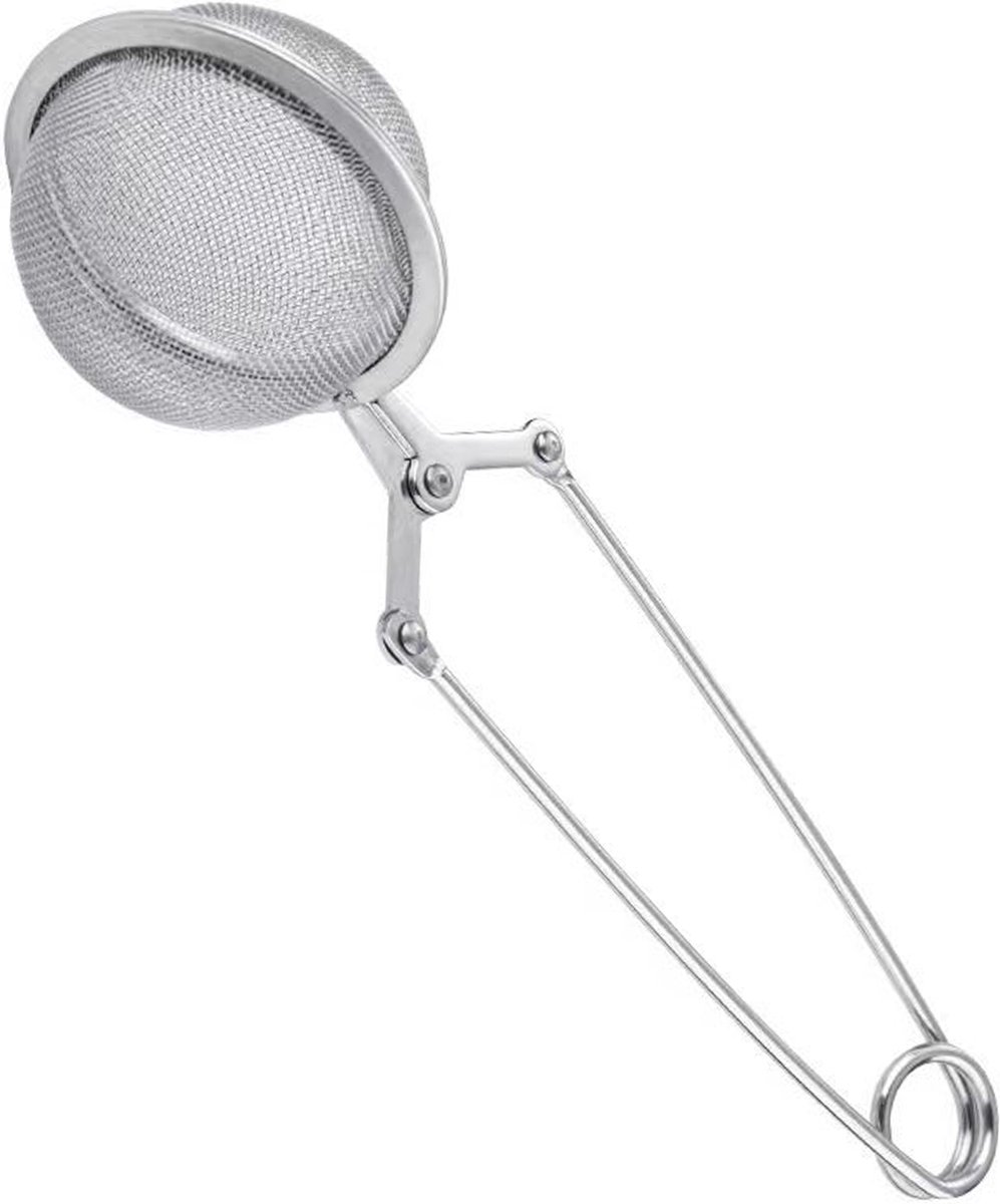 Theezeef met Knijper Thee Filter RVS Thee Ei - Theefilter voor Losse Thee - Zilver