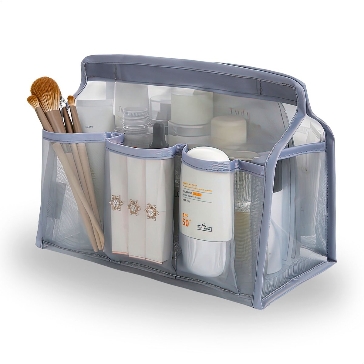 Goedkoopste Ainy - Compacte make up organizer | vouwbaar cosmetica nylon gaas transparant beautycase / toilettas / reistas opvouwbaar / opbergmand voor bueau tafel | make-up tasje dames | Geschikt voor nagellak accessoires of makeup kwasten | cadeau voor haar