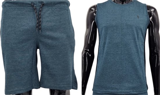 Hitman – Korte Broek Heren - 2 Delige Set - Korte Broek met Ritszakken - Sportkleding Heren - Huispak Heren - 100% Katoen - 1 x Korte Broek en 1 x Heren Hemd - Groen - Maat M