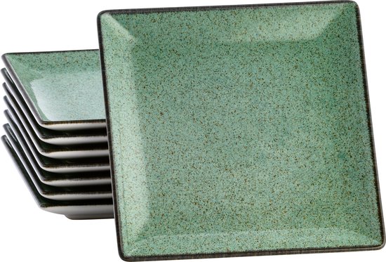 Lite-Body Hermes gebaksbordjes - Set van 8 stuks - 16 cm - Mintgroen spikkel