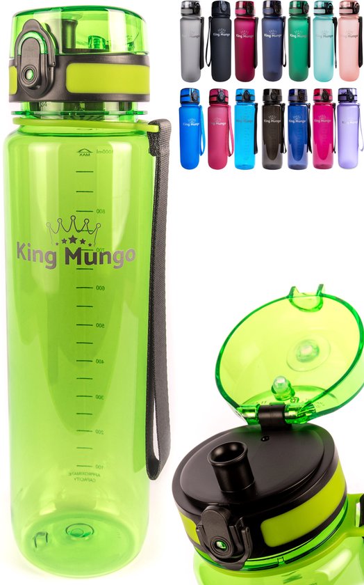 Drinkfles 1 Liter Transparant Lichtgroen - Vaatwasserbestendig Sport Bidon - 100% Lekvrij - King Mungo