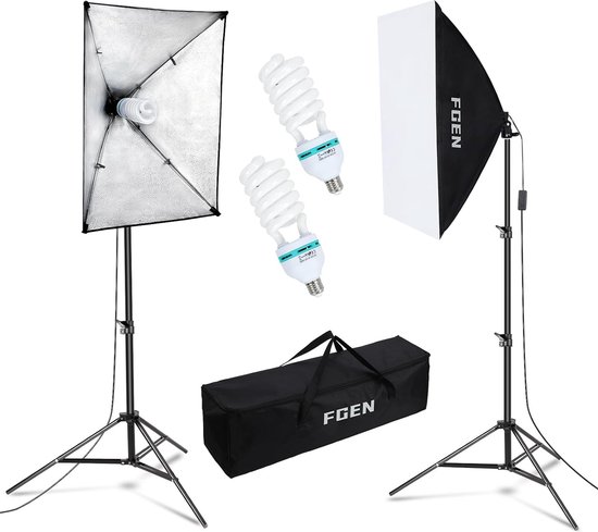 Foto: Staypowered photo studio set professionele verlichting voor perfecte foto s 2x 50x70 cm softboxen 135w 5500k daglichtlampen verstelbare statieven tot 2m duurzaam aluminium inclusief draagtas zwart levering sneller dan aangegeven 