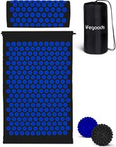 LifeGoods Acupressuur Mat met Kussen - Shakti mat - Spijkermat Incl. 2x Triggerpoint Bal - 60x40x2cm - Zwart/Blauw